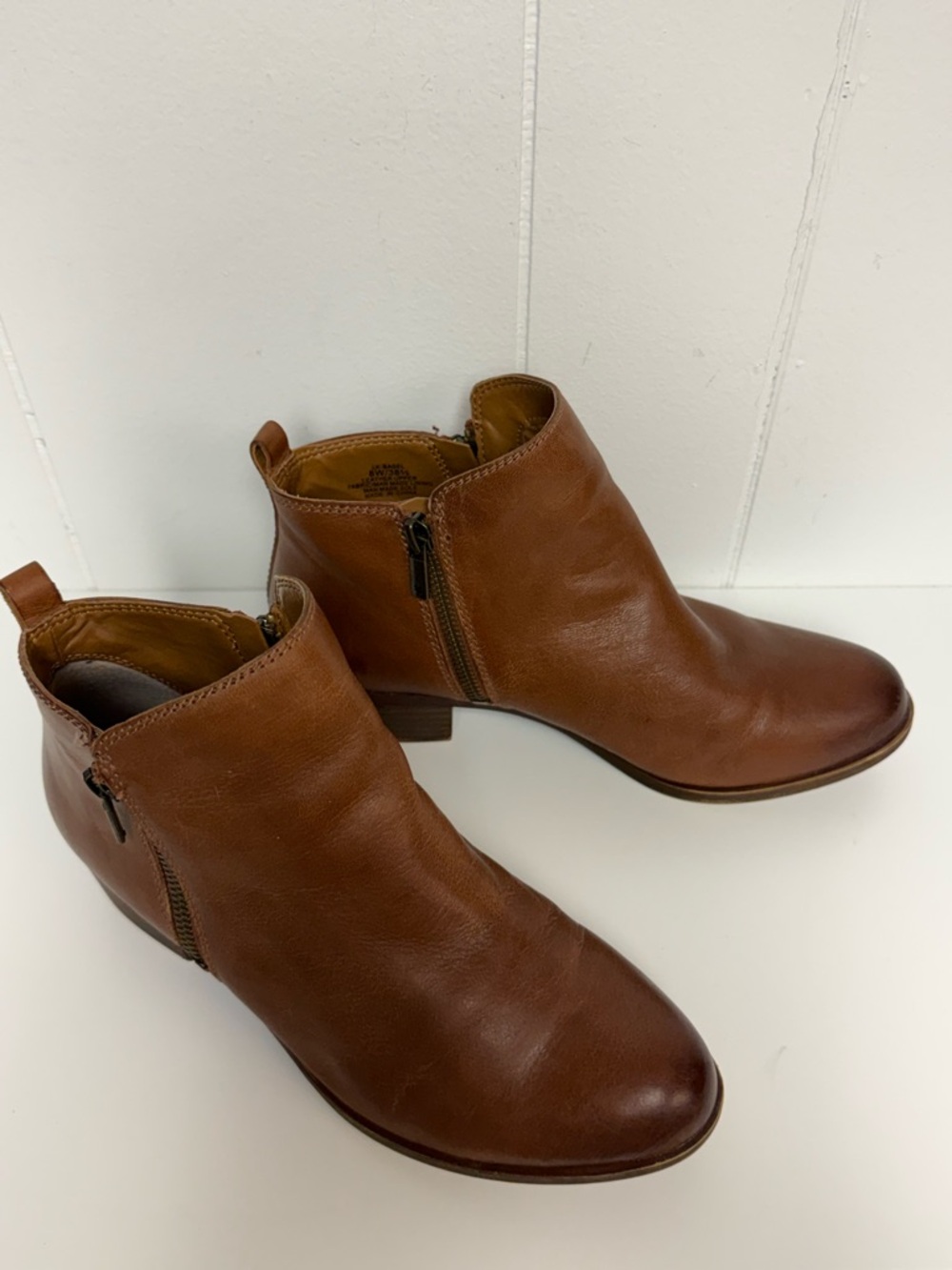Lucky Brand Brown Leather Basel Ankle Booties Low Heel